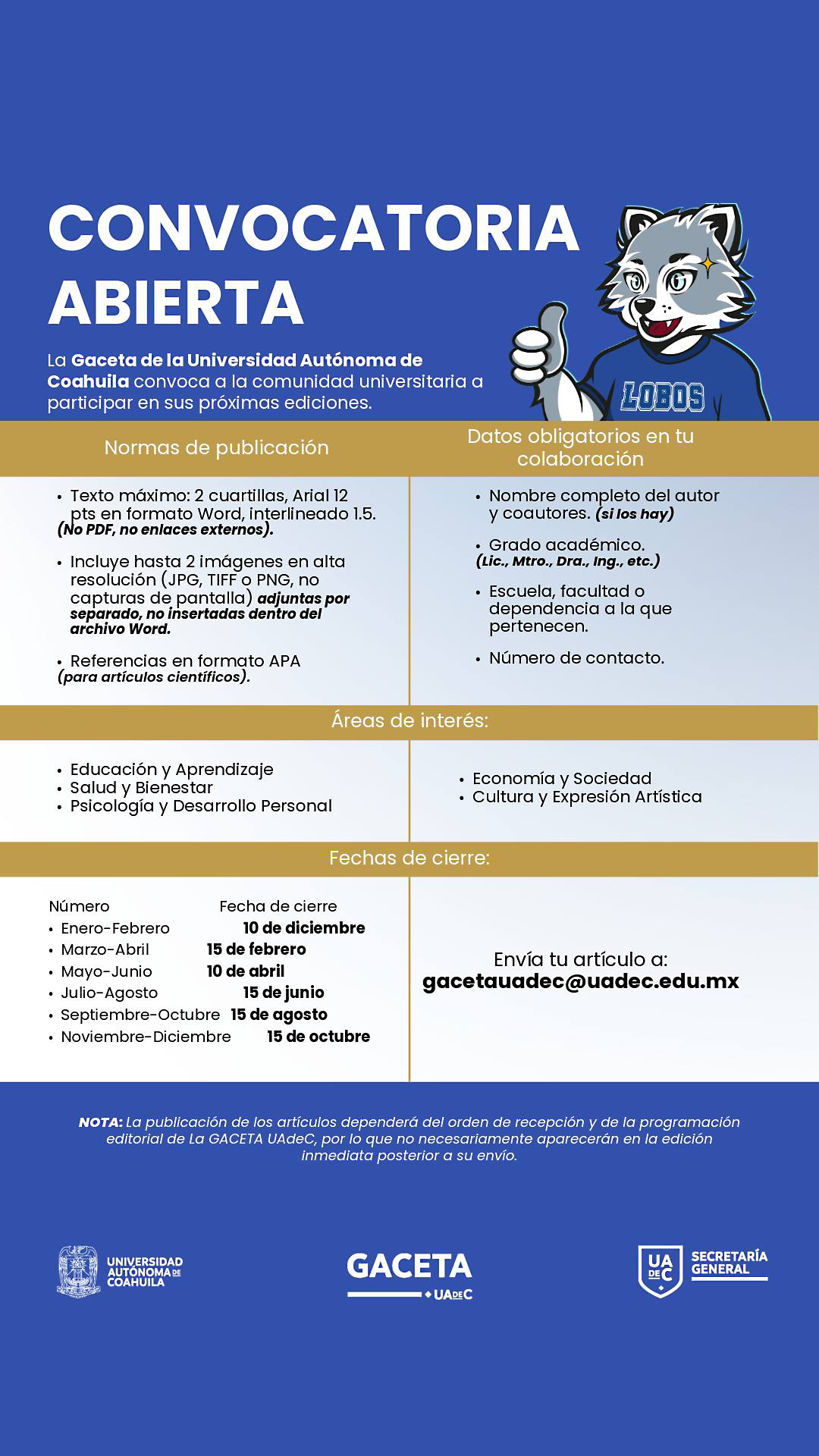 Convoca UAdeC a sus Estudiantes, Docentes y Trabajadores a Colaborar en la Gaceta Universitaria